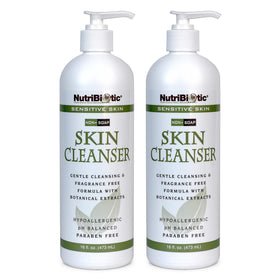 NutriBiotic in bathroom lifestyle, gentle cleansing benefit demonstrated