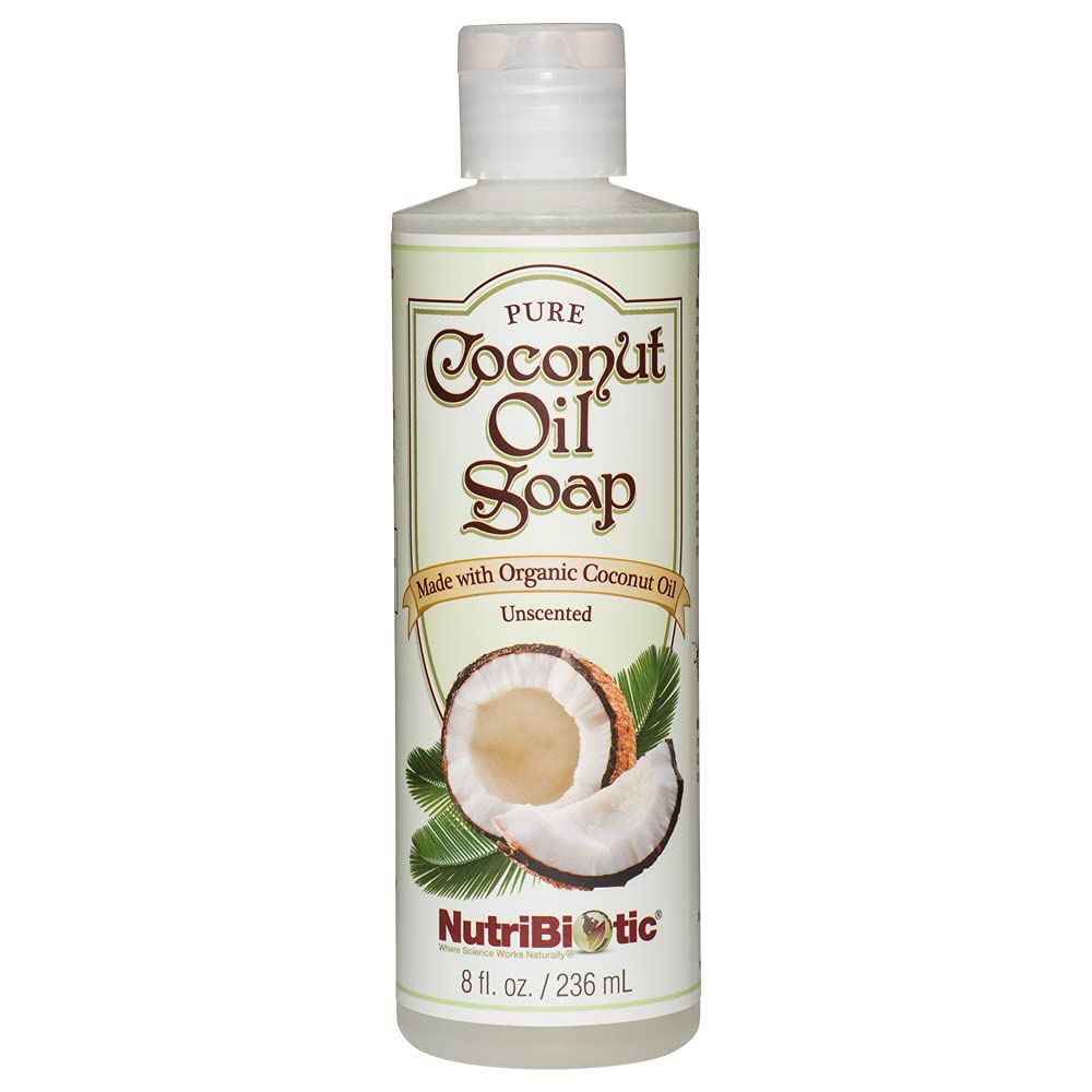 NutriBiotic coconut oil soap front packaging showing organic seal and 8 oz benefit