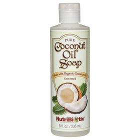 NutriBiotic coconut oil soap front packaging showing organic seal and 8 oz benefit