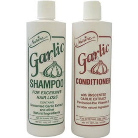 Nutrine garlic set in bathroom lifestyle scene demonstrating 20oz bottles convenience and scent-free routine