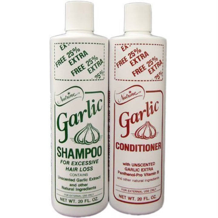 Nutrine shampoo and conditioner front packaging showing unscented 20oz bottles and clear labels benefit gentle care