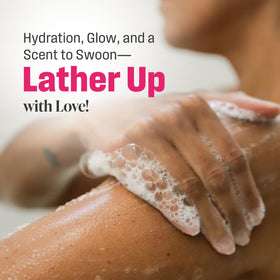 Nutrius body wash lathering in shower demonstrating gentle cleansing
