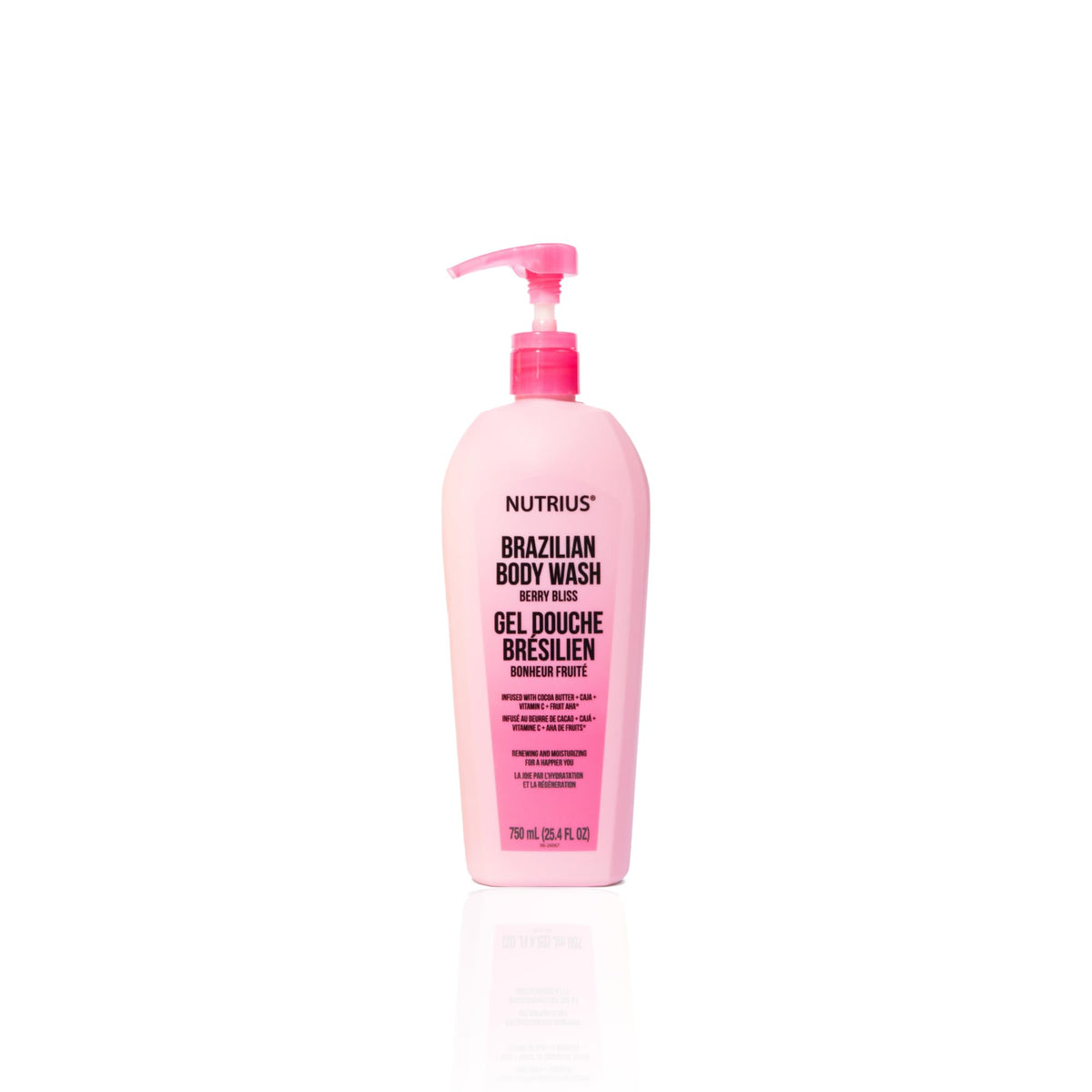 Nutrius bottle front view showing Berry Bliss label and moisturizing promise