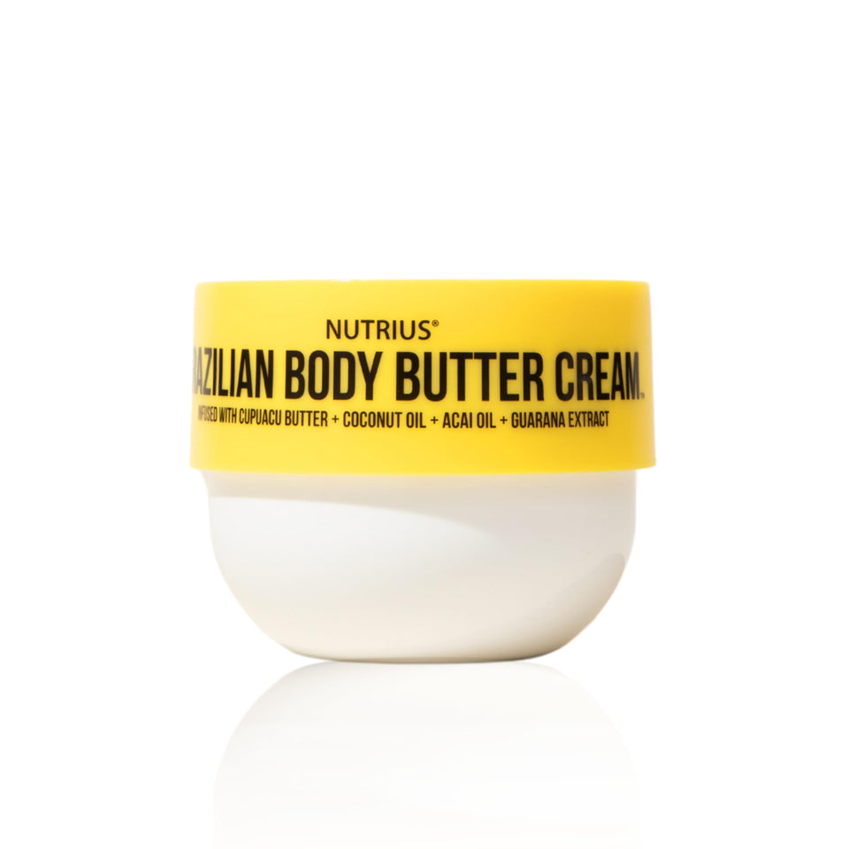 Nutrius jar front view showing label and size, highlights nourishing benefits