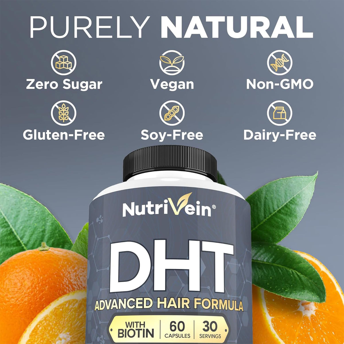 Nutrivein supplement facts label highlighting doses and quality manufacturing