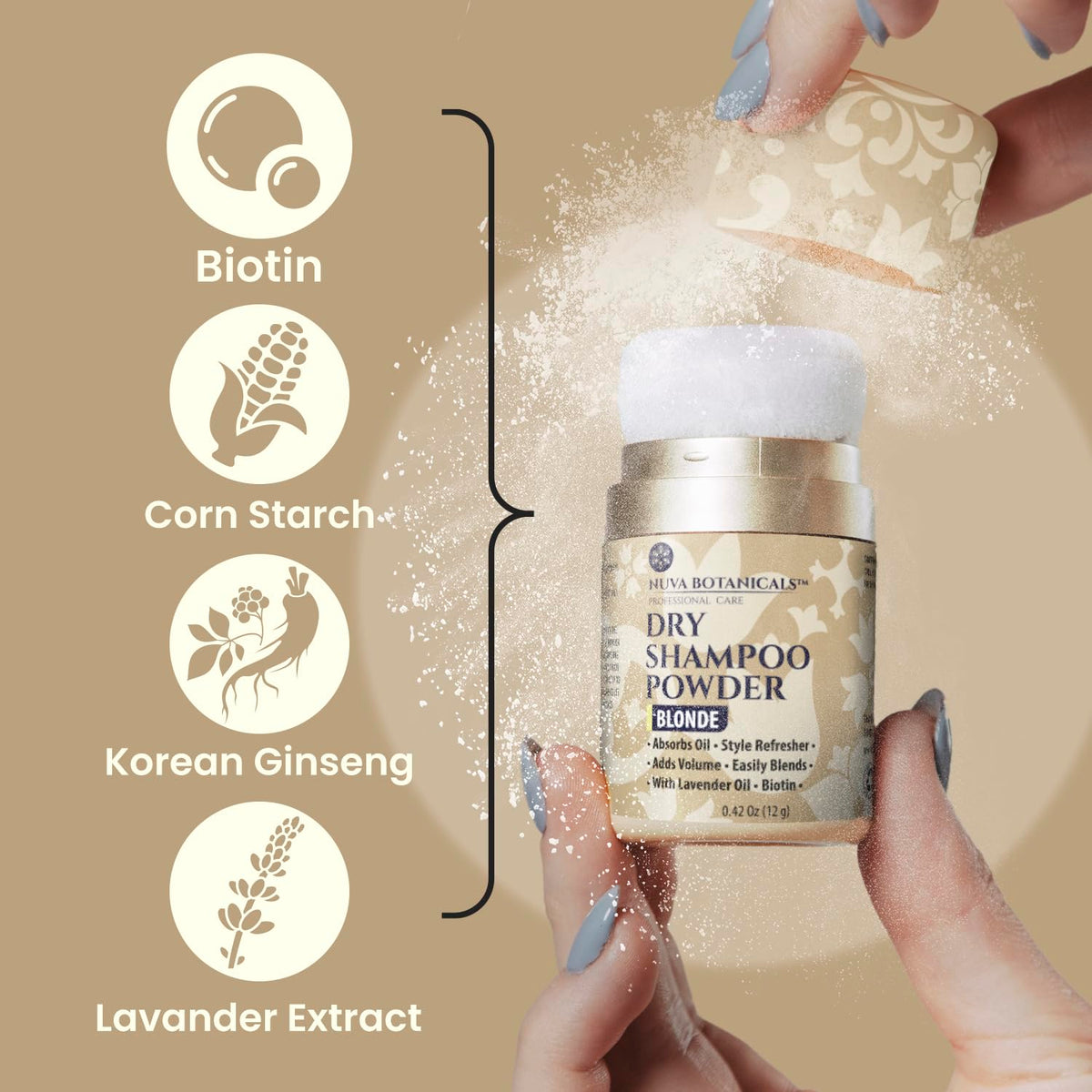 Nuva Botanicals application on scalp demonstrating oil absorption and lift