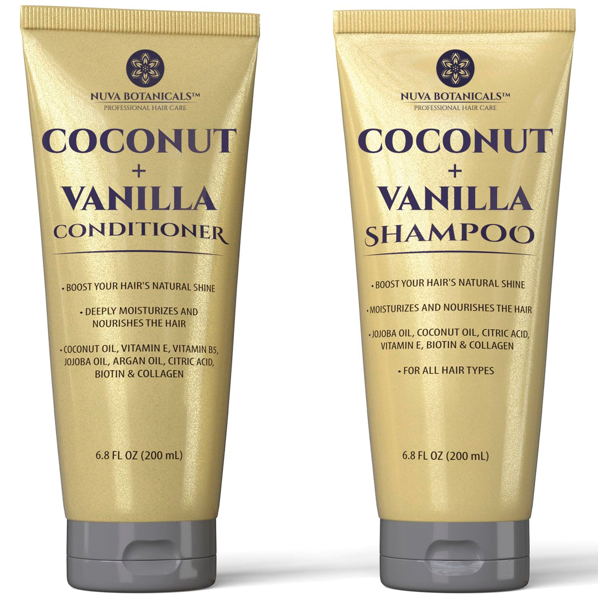 Nuva Botanicals front packaging showing coconut vanilla scent and size benefit