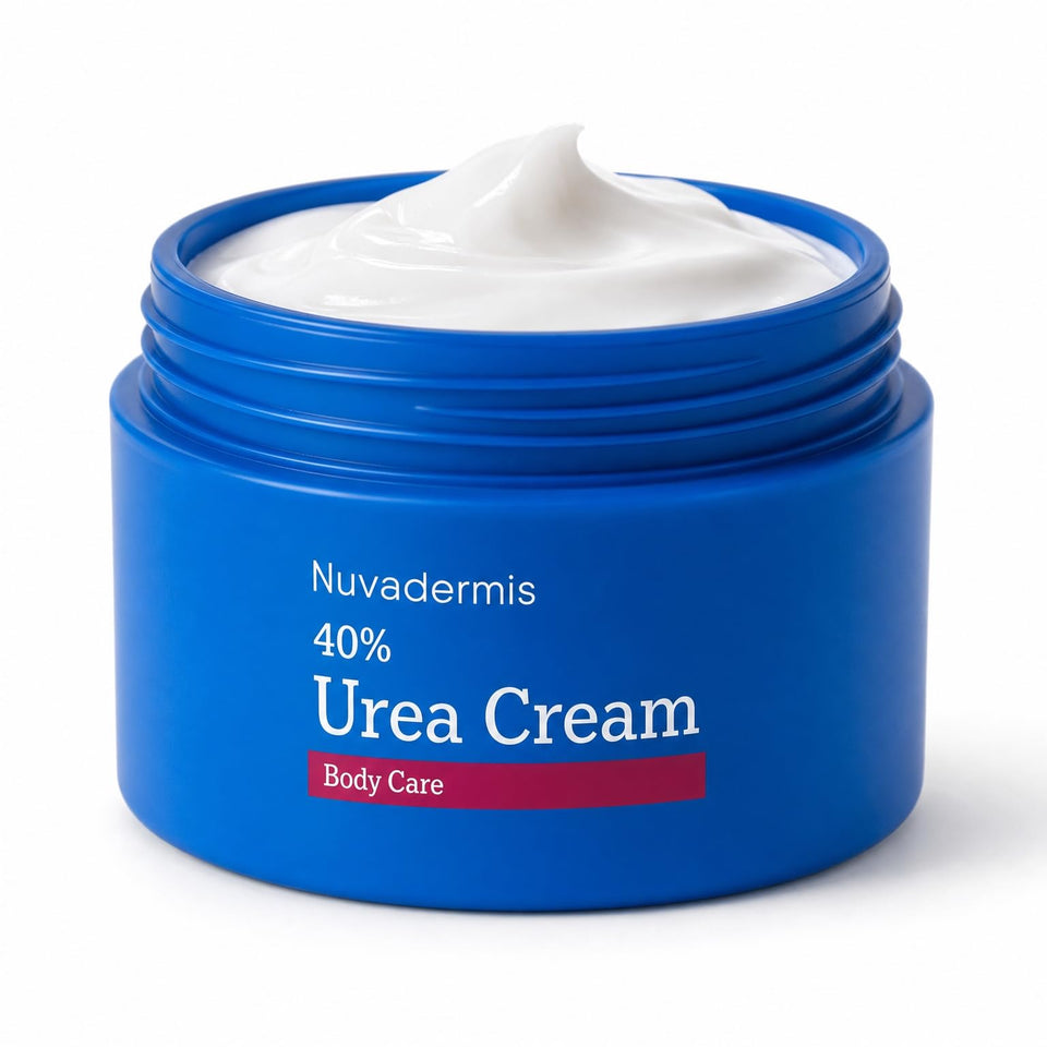 NUVADERMIS front packaging showing 40% urea cream and benefits