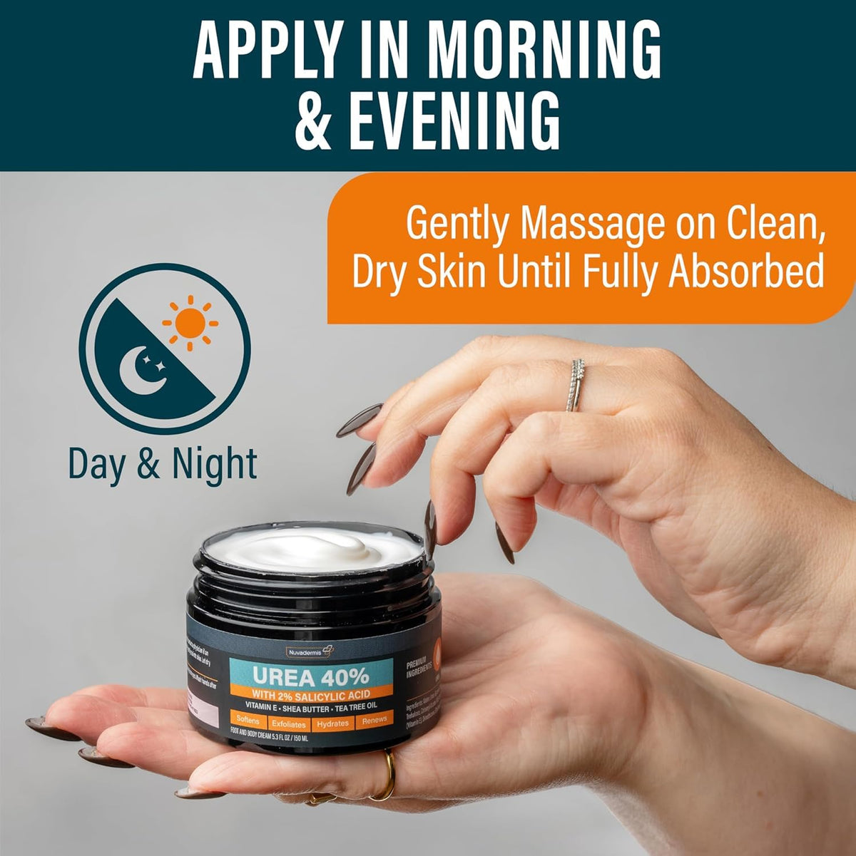 NUVADERMIS on hands and elbows restoring smooth, softer skin texture