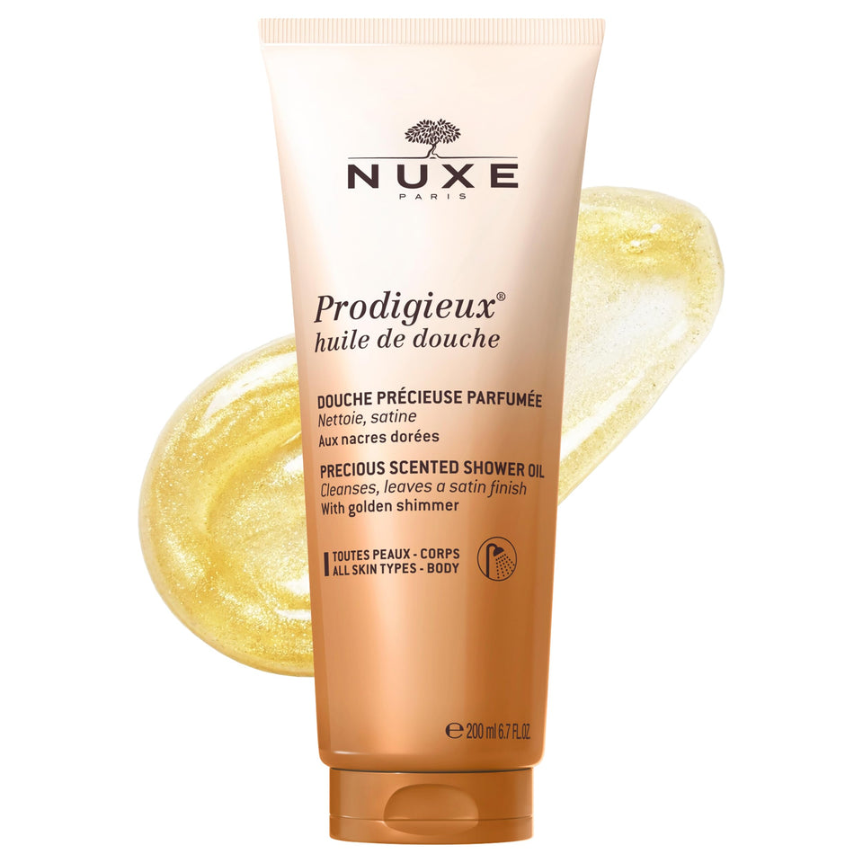 NUXE front packaging of Prodigieux body wash showing bottle and branding benefit gentle cleansing