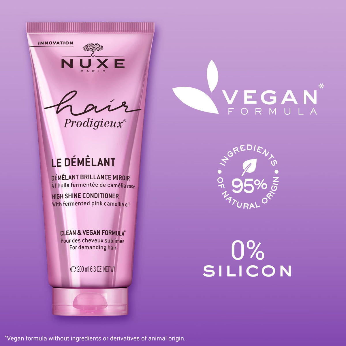NUXE after-shower model with shiny hair showing smooth, glossy finish