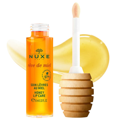 NUXE bottle front view showing elegant packaging and glossy finish benefit