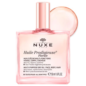 NUXE front bottle showing floral dry oil for glowing skin