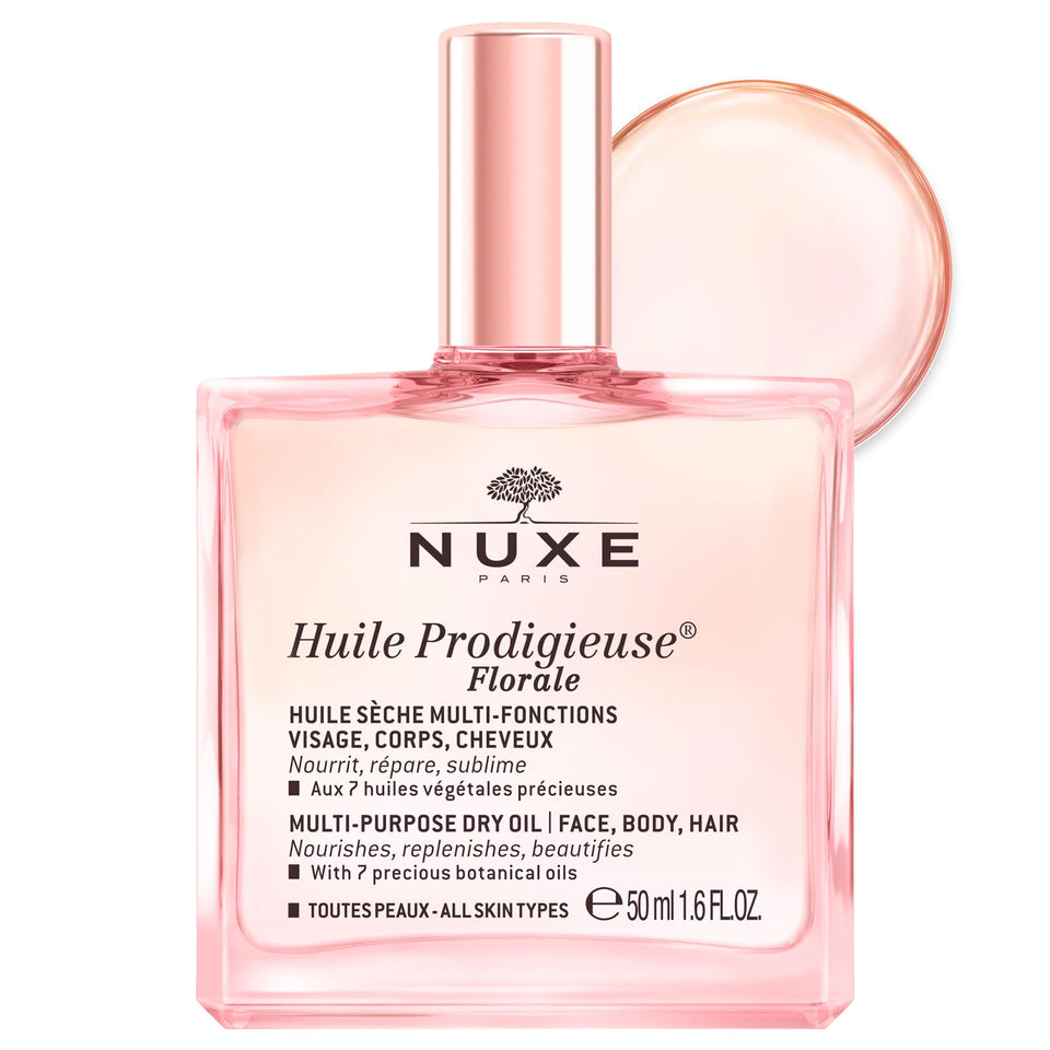 NUXE front bottle showing floral dry oil for glowing skin