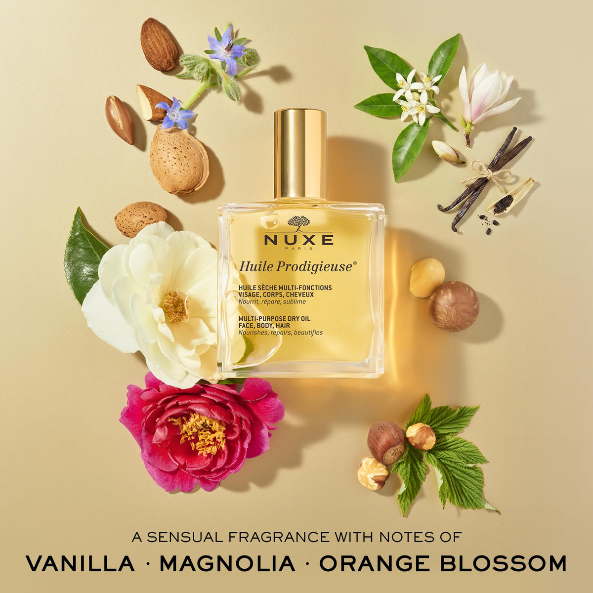 NUXE scent notes visual evoking vanilla magnolia orange blossom