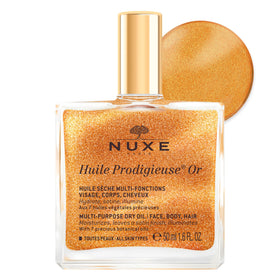 NUXE Huile Prodigieuse Shimmer front bottle showing elegant packaging and glow benefit