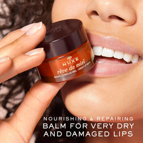 NUXE close-up of balm texture illustrating creamy, melt-away finish for quick relief