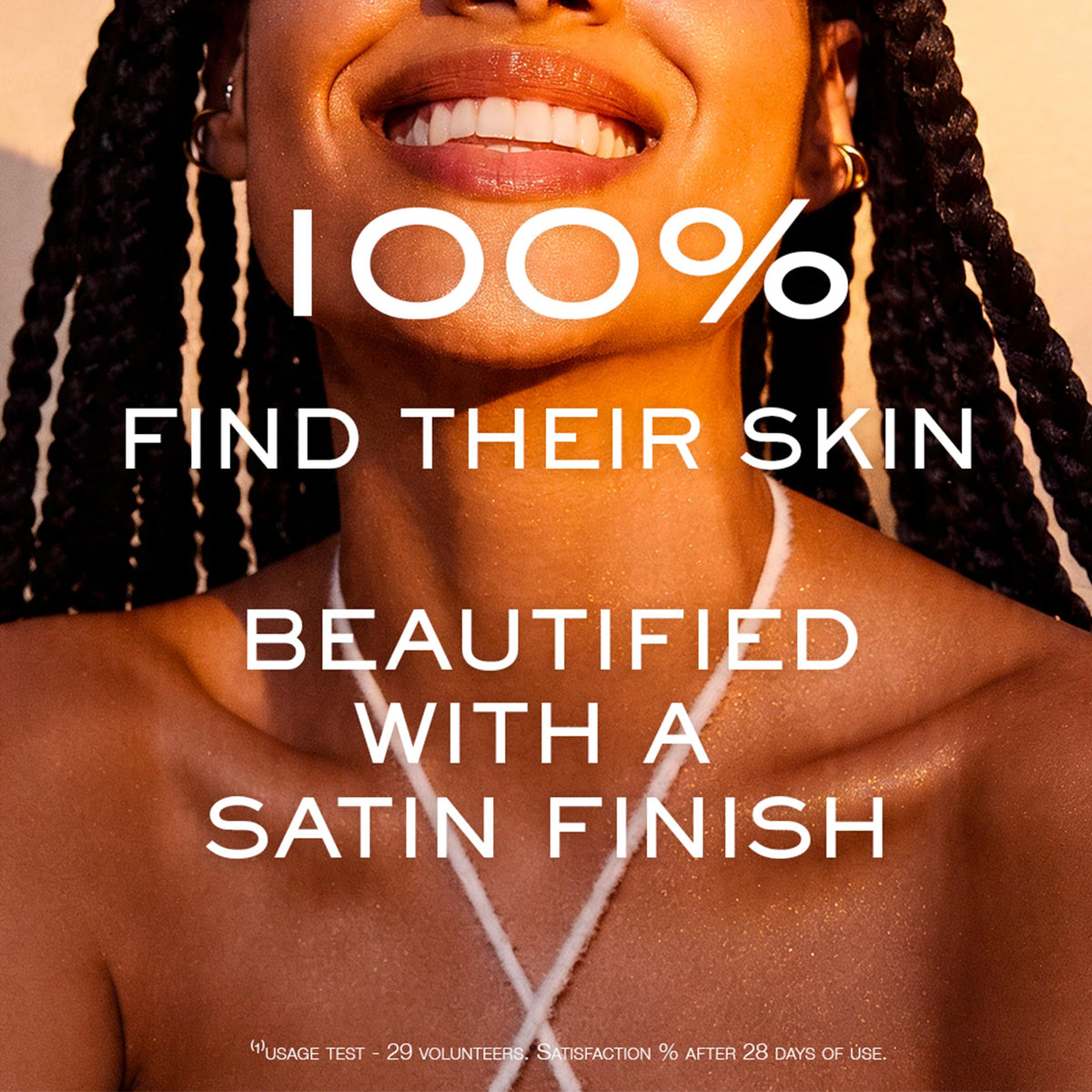 NUXE applied on collarbone showing subtle golden glow and radiance