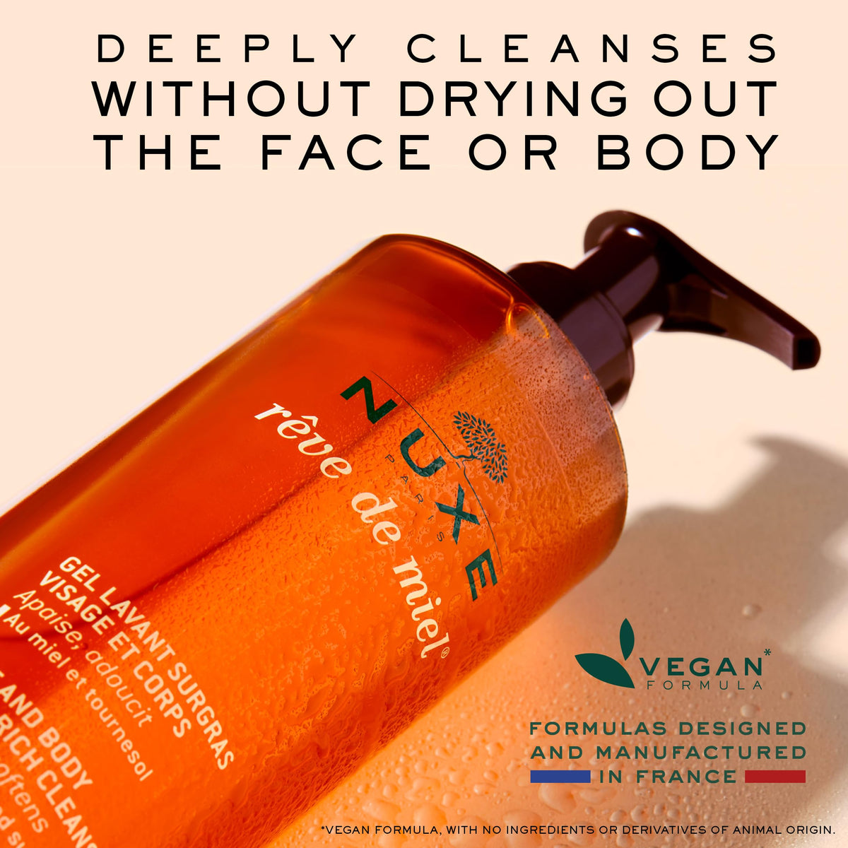 NUXE gel being dispensed from pump, demonstrates easy daily use