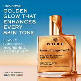 NUXE close-up of oil texture highlighting shimmer and lightweight finish for radiant skin