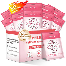 NXJ INFILILA front packaging showing 50 jumbo acetone pads and benefits