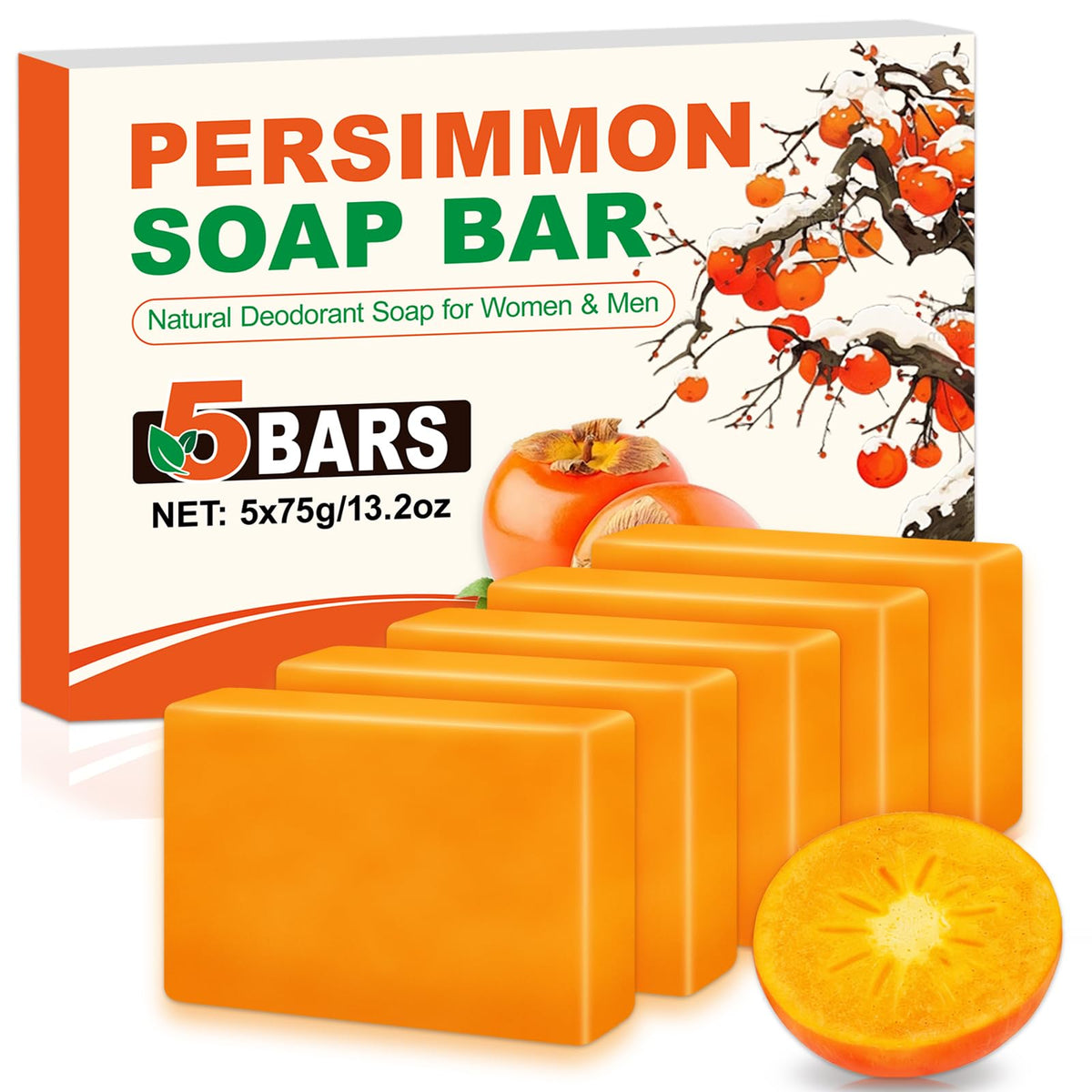 NXPPYY front packaging showing five persimmon soap bars and benefits