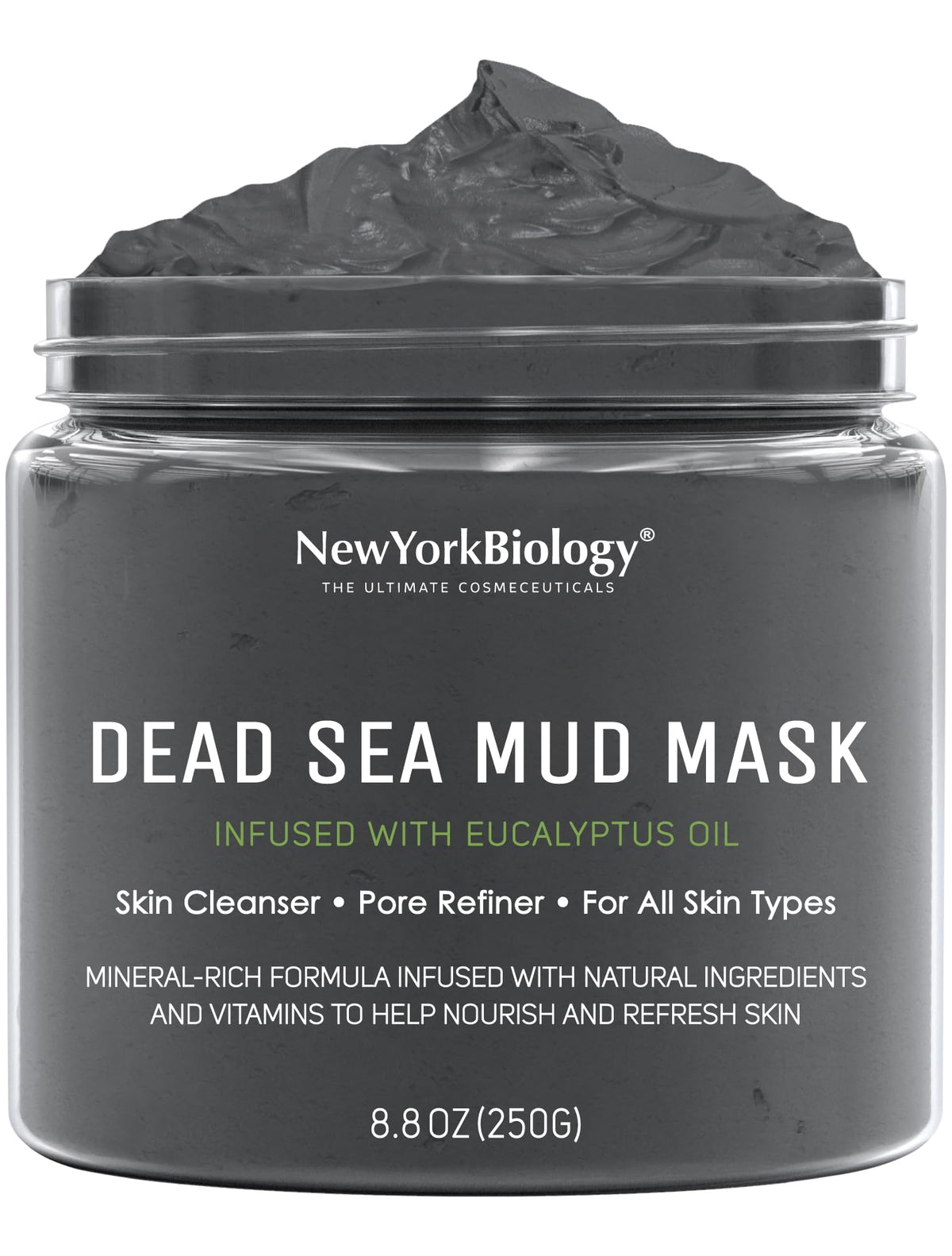 New York Biology jar front view showing label and size, clear product identity and benefit