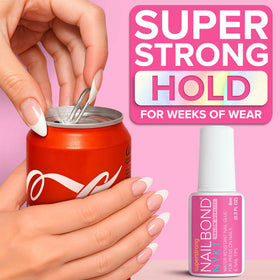 NYK1 being applied to press-on nail in hand for quick, secure adhesion benefit