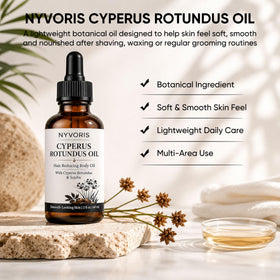 NYVORIS oil dropper releasing a golden drop highlighting quick absorption benefit