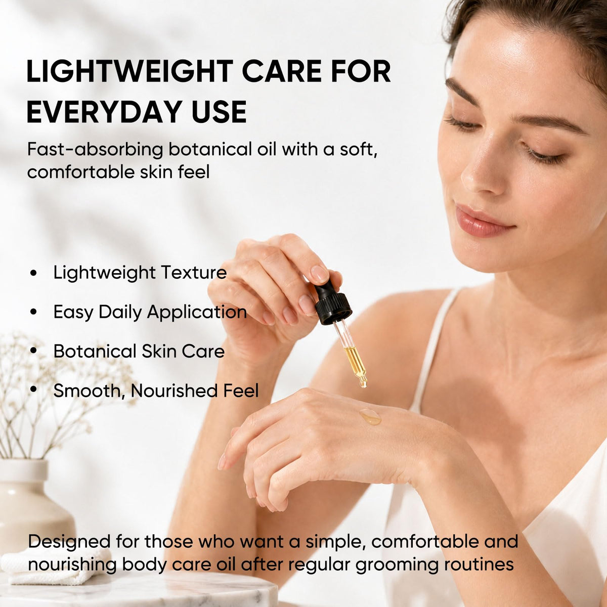 Hand holding NYVORIS 60 ml bottle showing compact 2 fl oz travel-friendly size