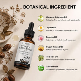 NYVORIS oil texture spread on skin demonstrating a non-greasy, silky finish