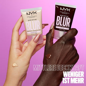 NYX PROFESSIONAL MAKEUP swatch blended with brush on arm showing buildable coverage benefit