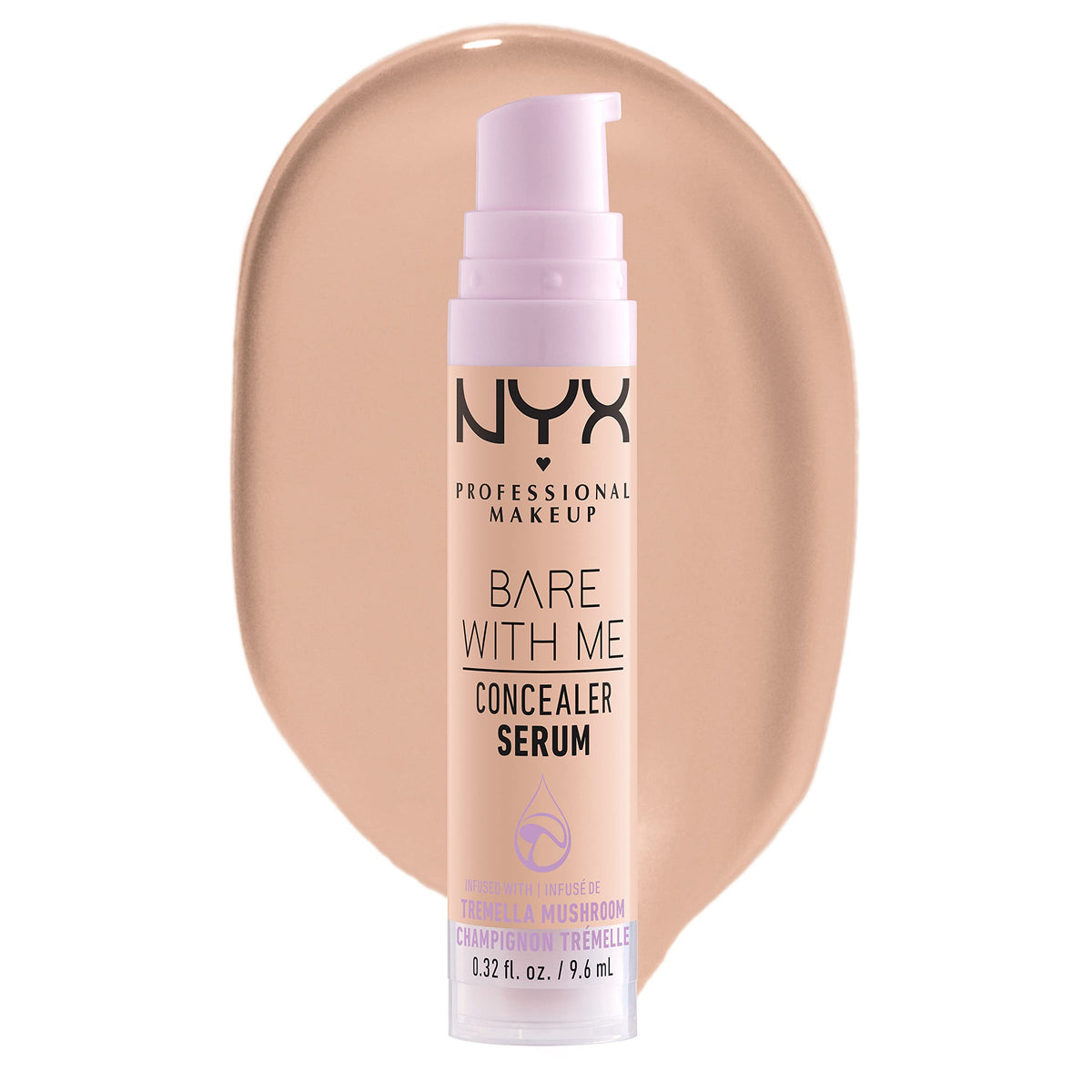 NYX PROFESSIONAL MAKEUP front packaging of concealer serum showing shade and pump, easy identification benefit