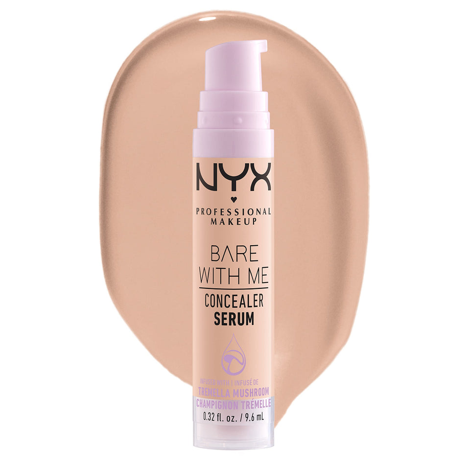 NYX PROFESSIONAL MAKEUP front packaging of concealer serum showing shade and pump, easy identification benefit
