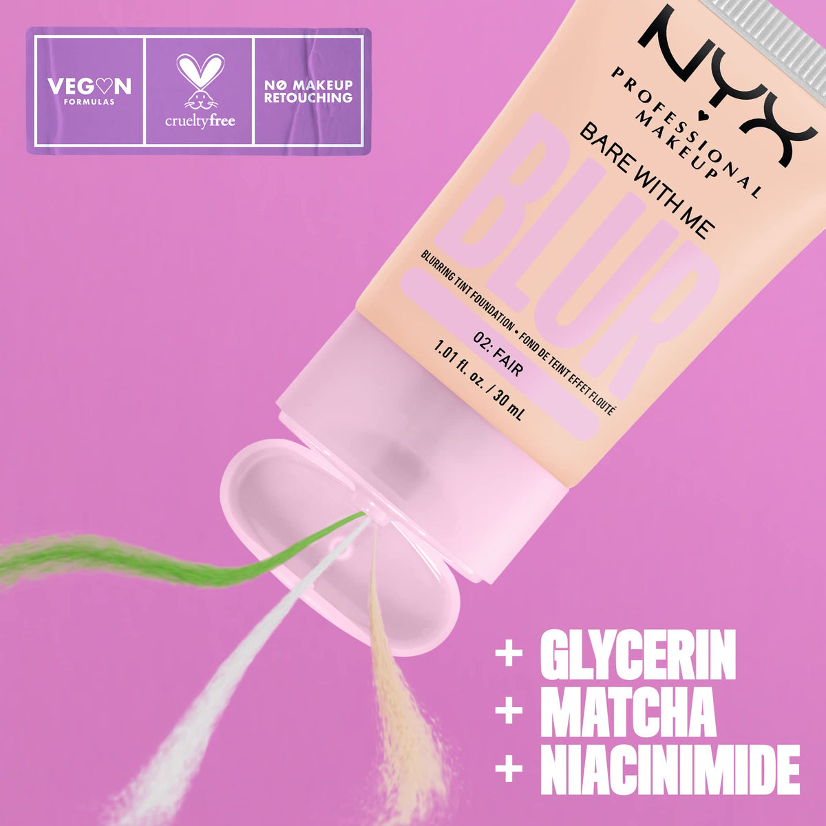 NYX PROFESSIONAL MAKEUP dispensing product from tube to show easy application benefit