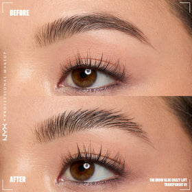 NYX PROFESSIONAL MAKEUP application on brow demonstrating lifted, feathered hairs