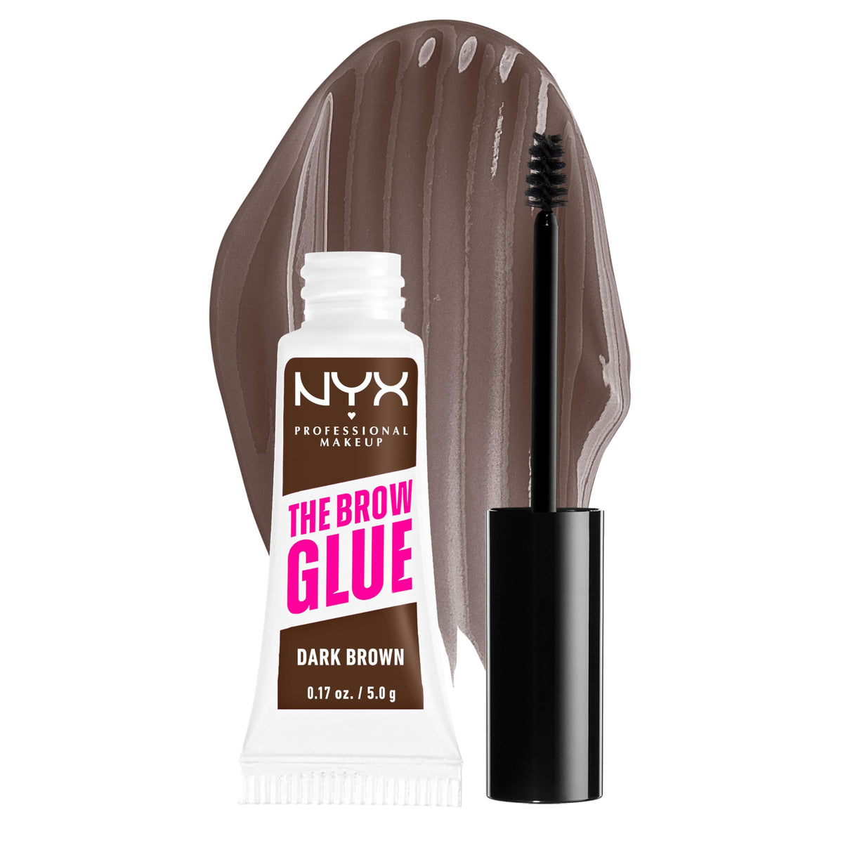 NYX PROFESSIONAL MAKEUP front packaging showing Dark Brown gel benefits