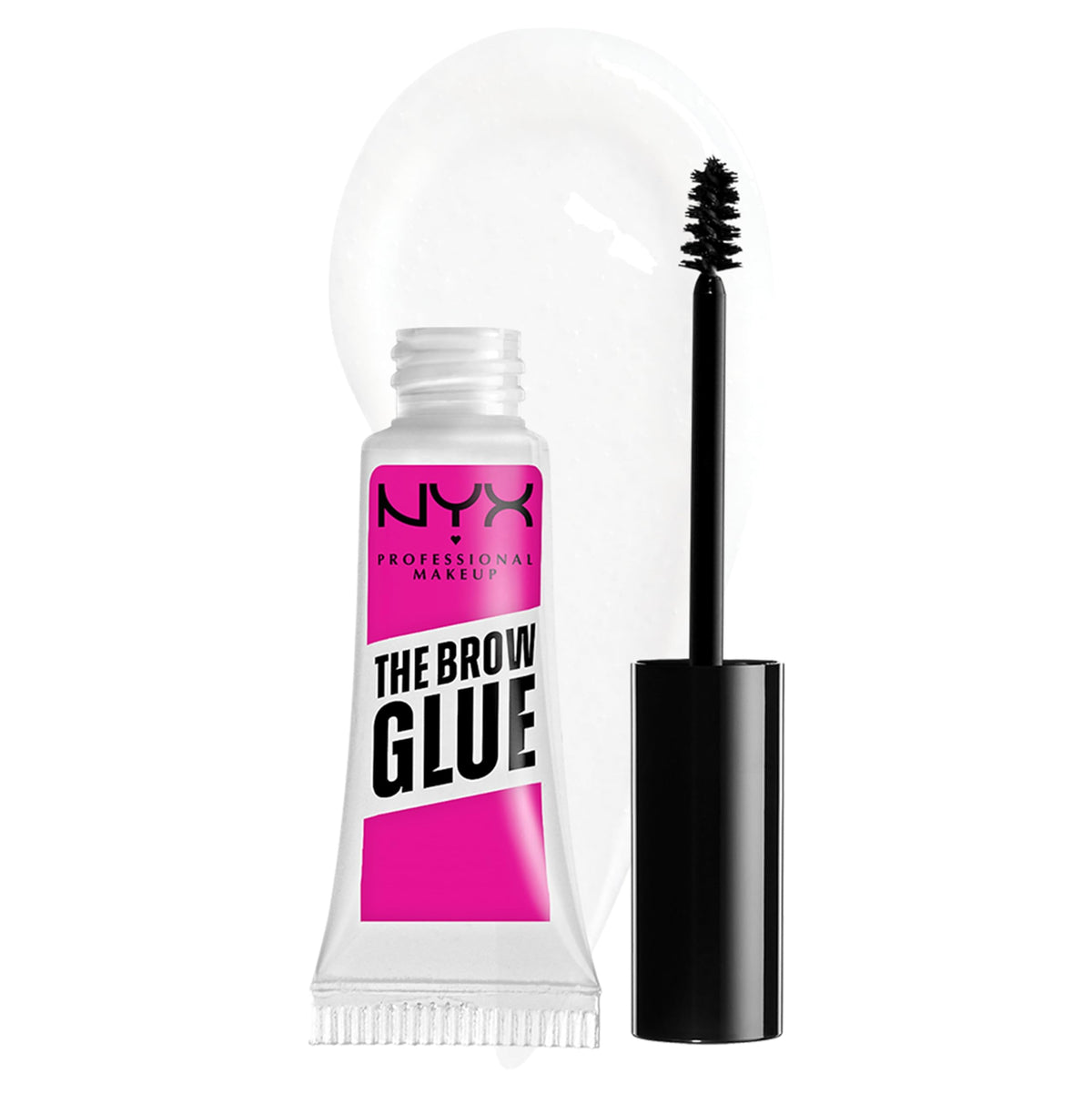 NYX PROFESSIONAL MAKEUP clear brow glue front packaging shows product branding and hold benefit