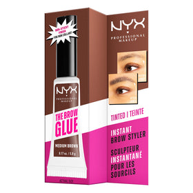 NYX PROFESSIONAL MAKEUP tube next to brow pencil illustrating compact travel-friendly size