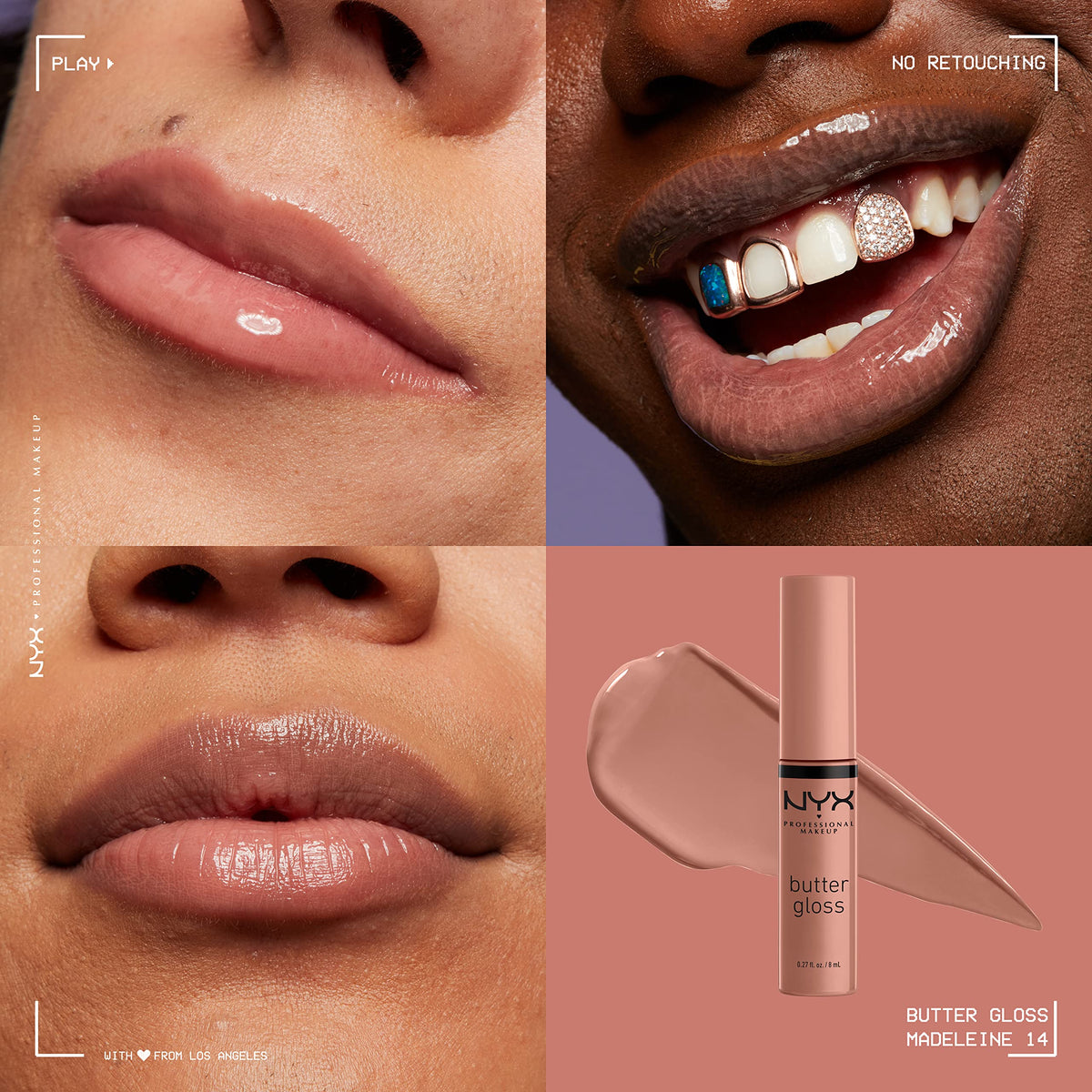 NYX PROFESSIONAL MAKEUP model wearing Butter Gloss showcasing glossy natural-looking lips