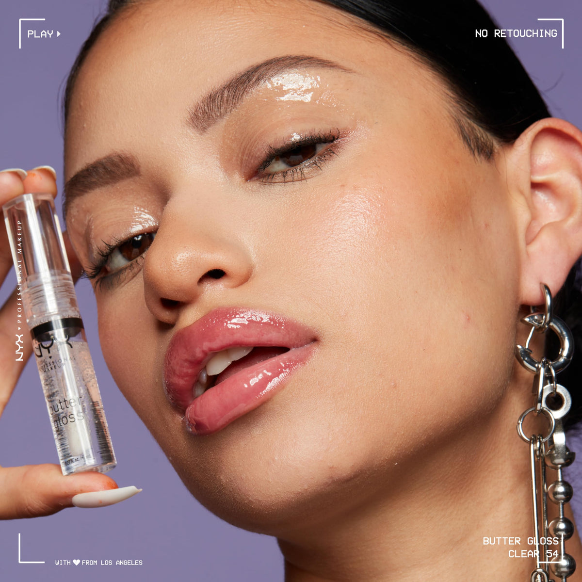 NYX Butter Gloss lip swatch on model highlighting shine and natural-enhancing effect