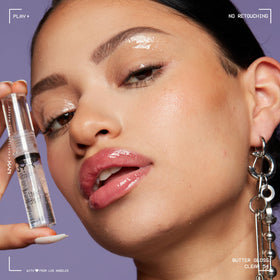 NYX Butter Gloss lip swatch on model highlighting shine and natural-enhancing effect