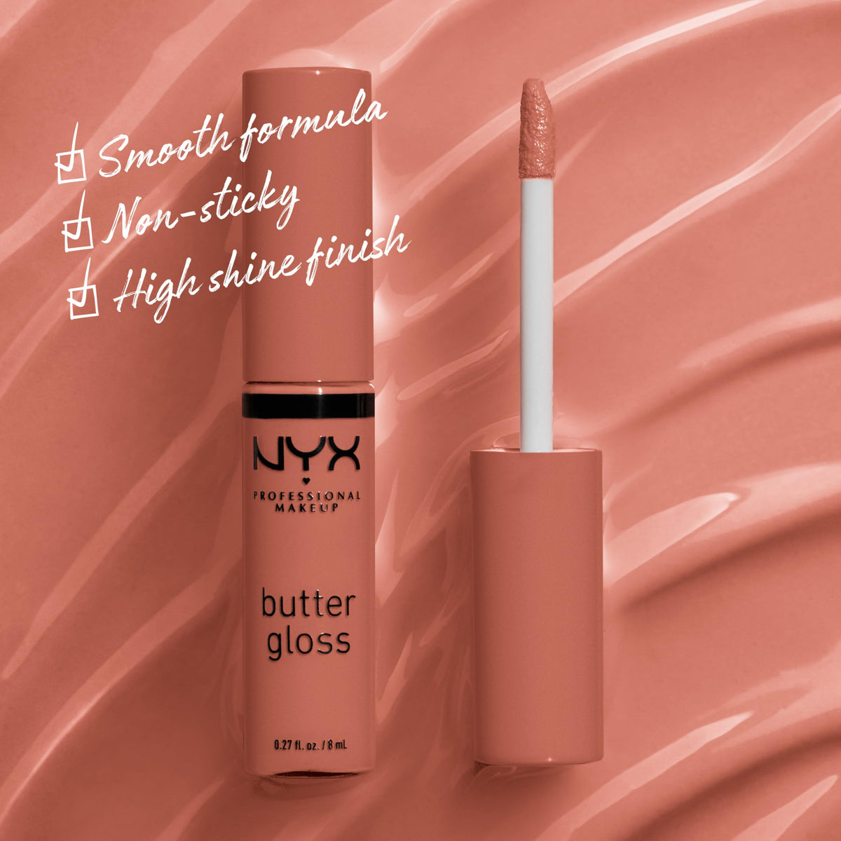 NYX Professional Makeup butter gloss swatches display three brown sugar shades for selection