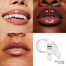 NYX Butter Gloss glossy texture close-up revealing silky finish and non-sticky formula