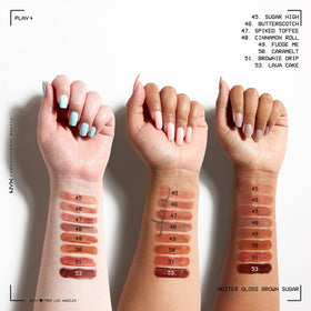 NYX Professional Makeup gloss texture on lips shows glossy finish and hydrating sheen