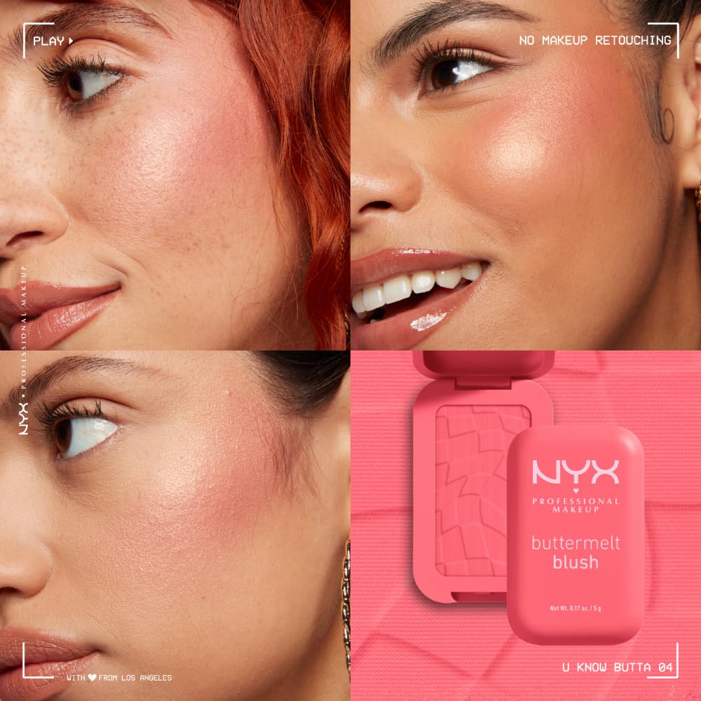 NYX PROFESSIONAL MAKEUP brush picking up blush demonstrating easy application