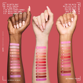 NYX Professional Makeup cheek swatch of Butta Than Coral on medium skin, natural warm flush