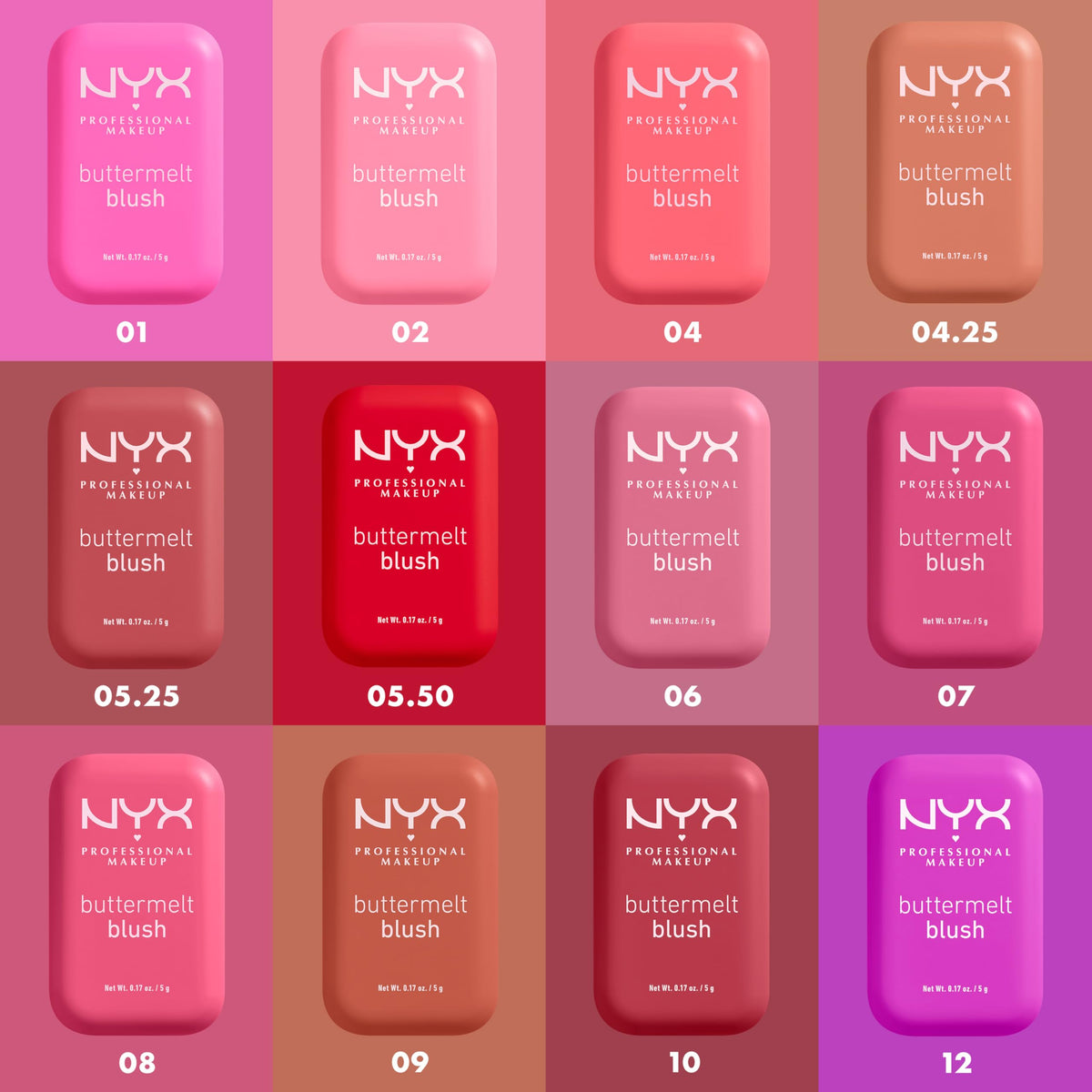 NYX Professional Makeup Buttermelt Blush paired with bronzer and highlighter, buildable face dimension