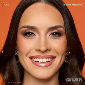 NYX PROFESSIONAL MAKEUP application on model demonstrating warm natural bronze and longwear benefit