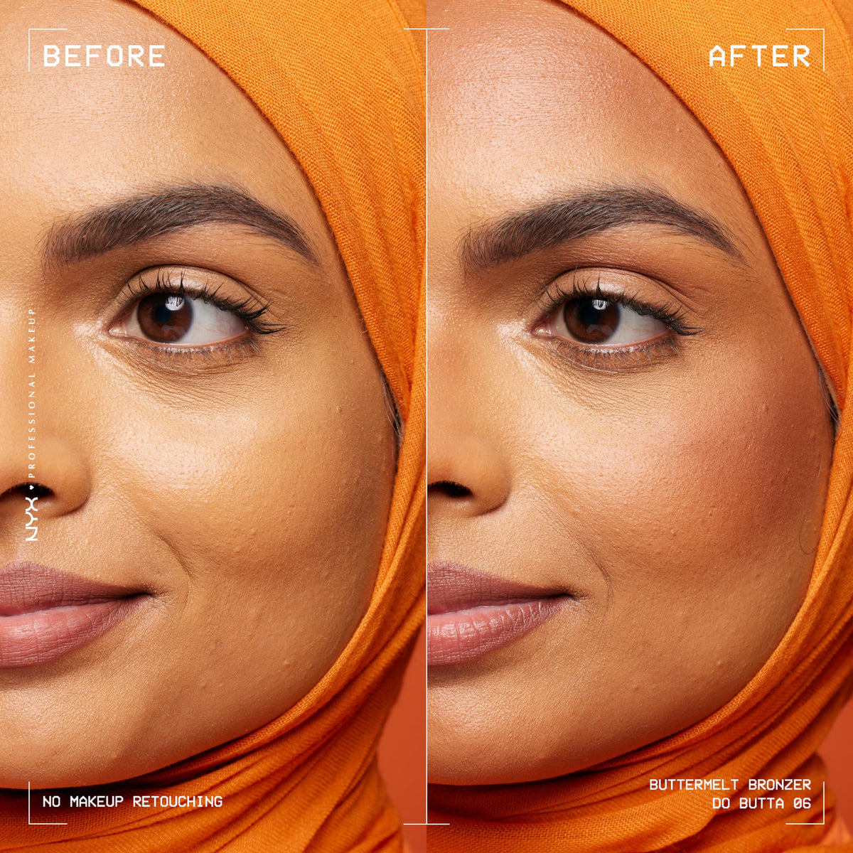 NYX PROFESSIONAL MAKEUP brush applying bronzer to cheek for seamless sculpt benefit